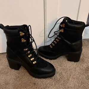 Black Combat Moto bike Boots with Chunky Heel platform sz 8